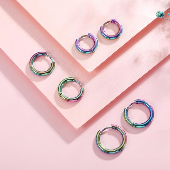 Blue 8-12mm hypoallergenic surgical steel small hoop earrings for cartilage nose - Picture 6 of 11